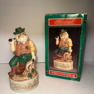 Vintage Patrick O' Santa Irish Figurine Statue Music Box Santa Works VGC